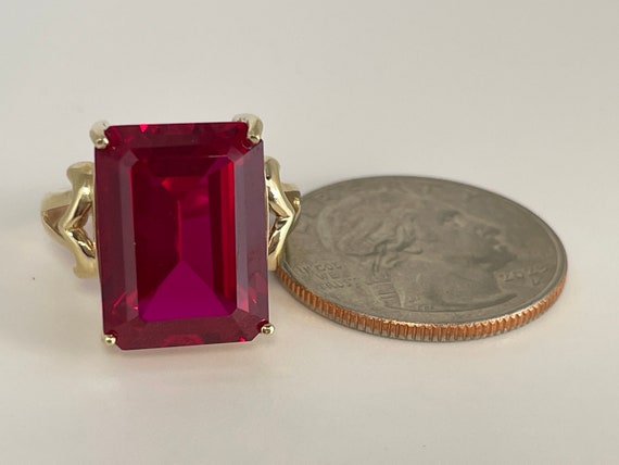 Art Deco Emerald Cut Ruby Ring in 10K Yellow Gold - image 8
