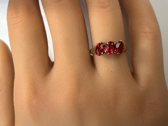 Victorian Ruby Paste Past Present Future Ring in … - image 3