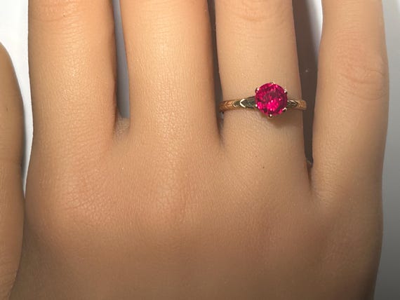 Antique Cathedral Mount Round Ruby Solitaire Ring… - image 9