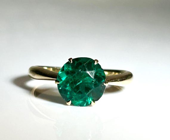 Victorian Emerald Paste Solitaire Ring 14K Yellow… - image 2