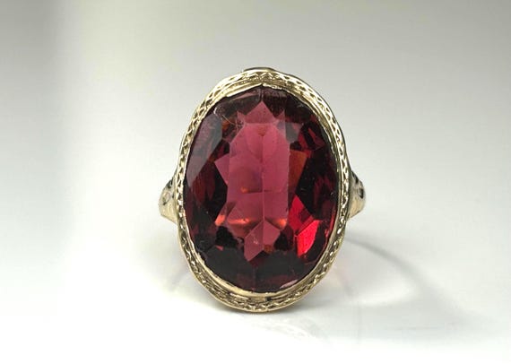 Edwardian Bezel Mount Large Ruby Paste Ring in 10… - image 2