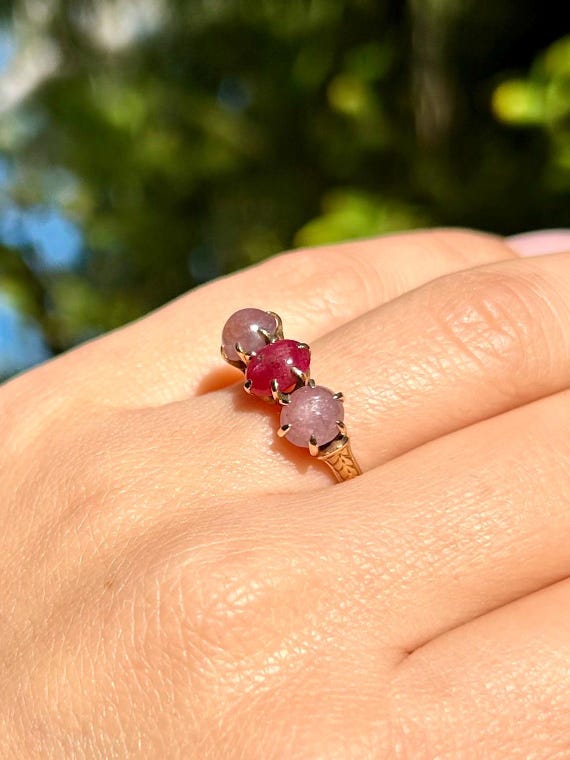 Victorian Star Ruby Past Present Future Ring in 1… - image 4