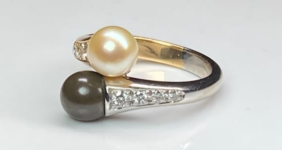 Vintage 18K Gold Two Tone Brown and White Pearl D… - image 7