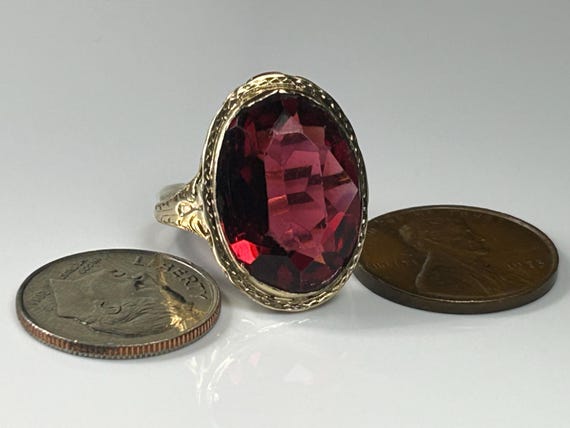 Edwardian Bezel Mount Large Ruby Paste Ring in 10… - image 10