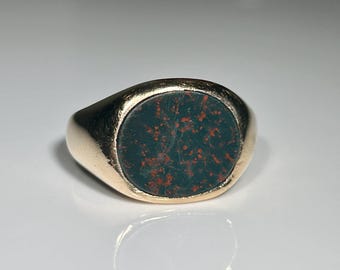 Victorian Bloodstone Ring in 10K Yellow Gold Antique Signed