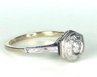 Antiker Altschliff Diamant Ring 14K Weiß und Gelbgold Art Deco Era