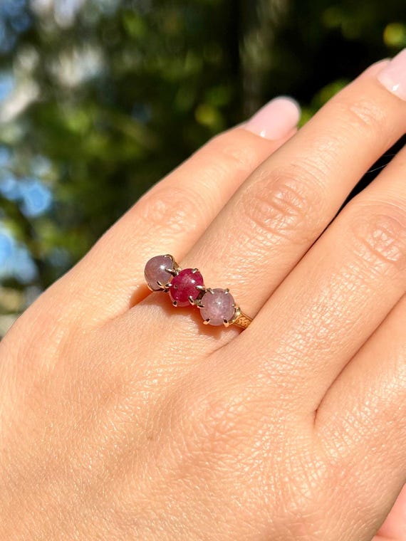Victorian Star Ruby Past Present Future Ring in 1… - image 7