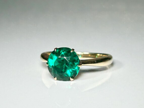 Victorian Emerald Paste Solitaire Ring 14K Yellow… - image 10