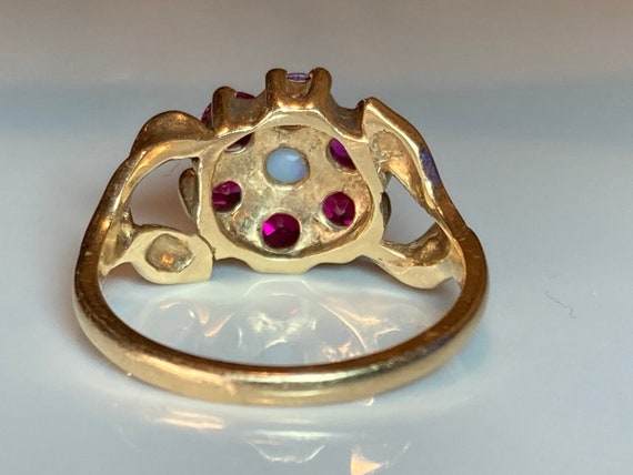 Antique Pink Ruby Opal Flower Ring in Yellow Gold - image 4