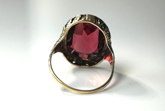 Edwardian Bezel Mount Large Ruby Paste Ring in 10… - image 4