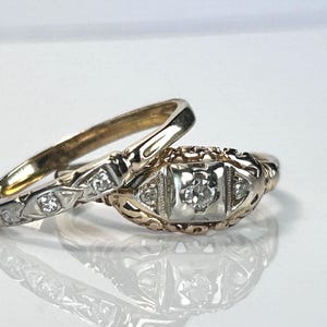 Art Deco Mine Cut Diamond Ring Set in 14K Yellow Gold
