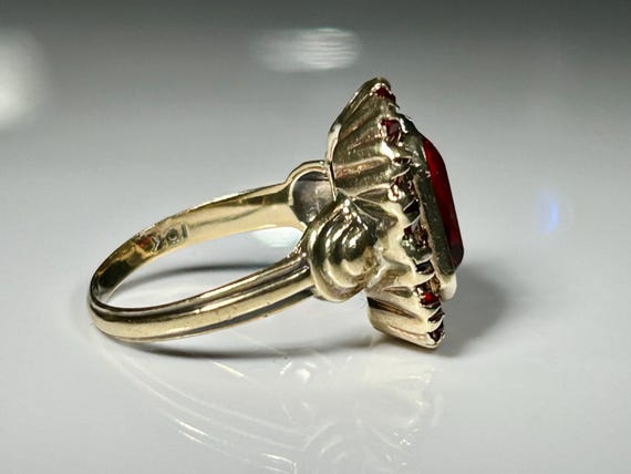 Victorian Bezel Mount Ruby Paste Ring in 10K Yell… - image 5