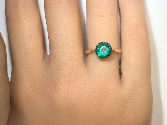 Victorian Emerald Paste Solitaire Ring 14K Yellow… - image 15
