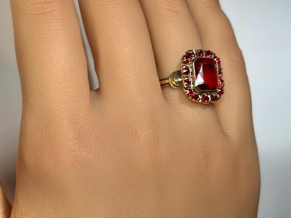 Victorian Bezel Mount Ruby Paste Ring in 10K Yell… - image 17