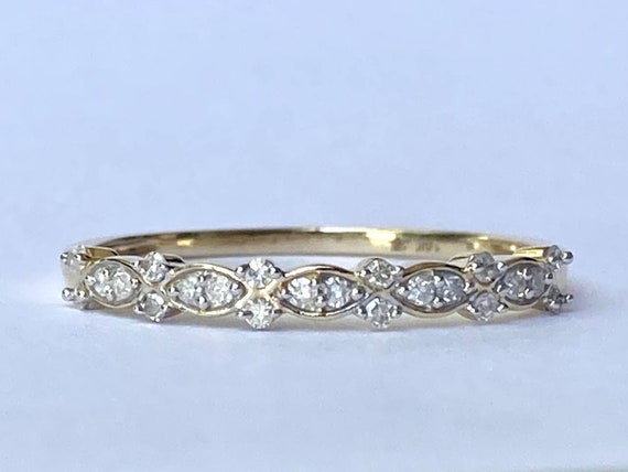 Diamond Floral Stacking Band in 14K Yellow Gold - image 5