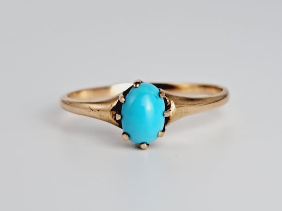 Antique Turquoise Solitaire Cabochon Ring in 10K … - image 6