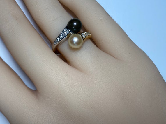Vintage 18K Gold Two Tone Brown and White Pearl D… - image 5