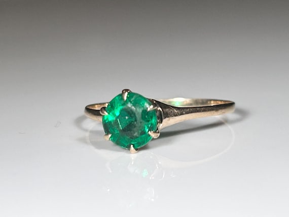 Victorian Round Cut Emerald Paste Solitaire Ring … - image 14