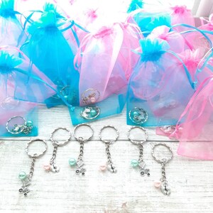 12-Pack Faux Fur Pom Pom Keychains | Gender Reveal, Baby Shower, Baptism Decor | Multicolor Plush