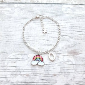 Rainbow bracelet, personalised initial bracelet, pride present, rainbow baby gift, jewellery for girls