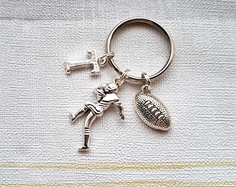 Rugby player keyring, American football keychain, sports crazy teenager, fathers day gift, personalised initial keyring