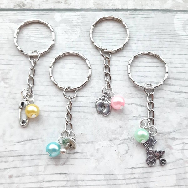 Baby shower keyrings, Gender reveal keychain, Baby shower favours, new baby party gifts, party bag filler, mum to be present, mummy keyring