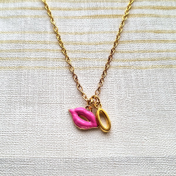 Lips necklace, kiss jewellery, personalised valentines day gift, quirky present, love you jewellery, halloween necklace