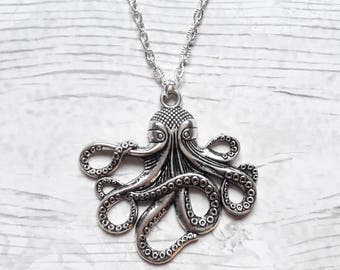 octopus necklace, nautical jewellery, sea creature pendant, steampunk jewelry, octopus jewelry, gifts for her, sea animal gift
