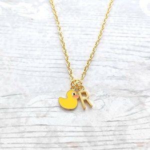 Duck necklace, rubber duckie jewellery, bird lover, personalised initial necklace, cute birthday present, gifts for her