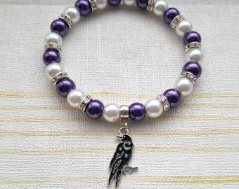 Raven bracelet, celestrial crow bracelet, bird jewellery, memorial keepsake, gothic gift, nature present