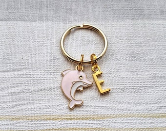 Dolphin keyring, sea creature keychain, nautical gift, sealife present, initial keyring