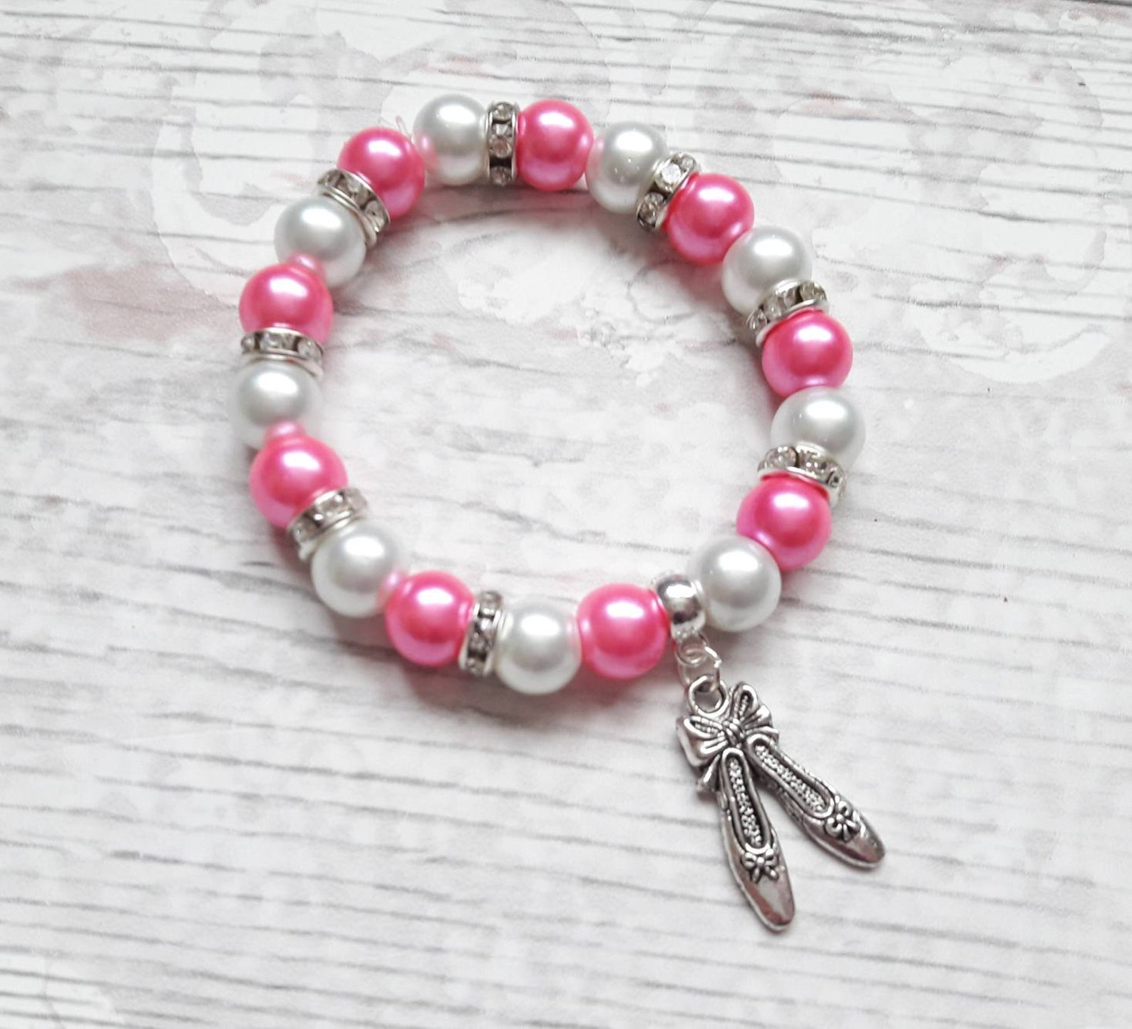 ballet shoe bracelet, ballerina jewellery, dance jewelry, ballet present, gift for girls, friendship bracelet, charm beaded brac