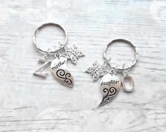 Mother and daughter keyrings, set of 2 key chains, mothers day present, gift for mum and daughter