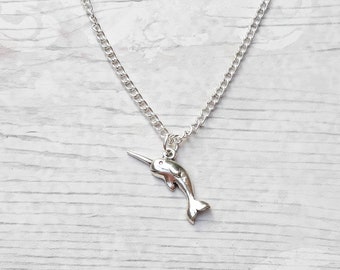 Narwhal necklace, whale jewellery, personalised initial necklace, nautical jewelry, unicorn of the sea jewellery, gifts for girls