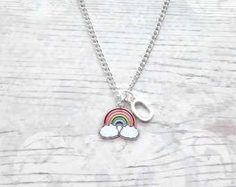 rainbow necklace, personalised initial jewellery, daughter necklace, rainbow lover present, pride necklace, gifts for girls