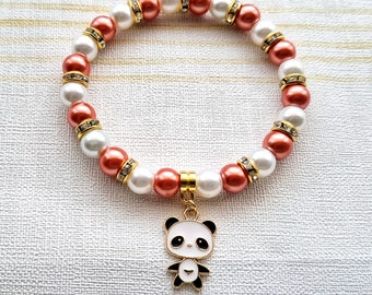 Panda bracelet, panda bear jewellery, zoo animal lover, gifts for kids, beaded stretch bracelet, stocking filler