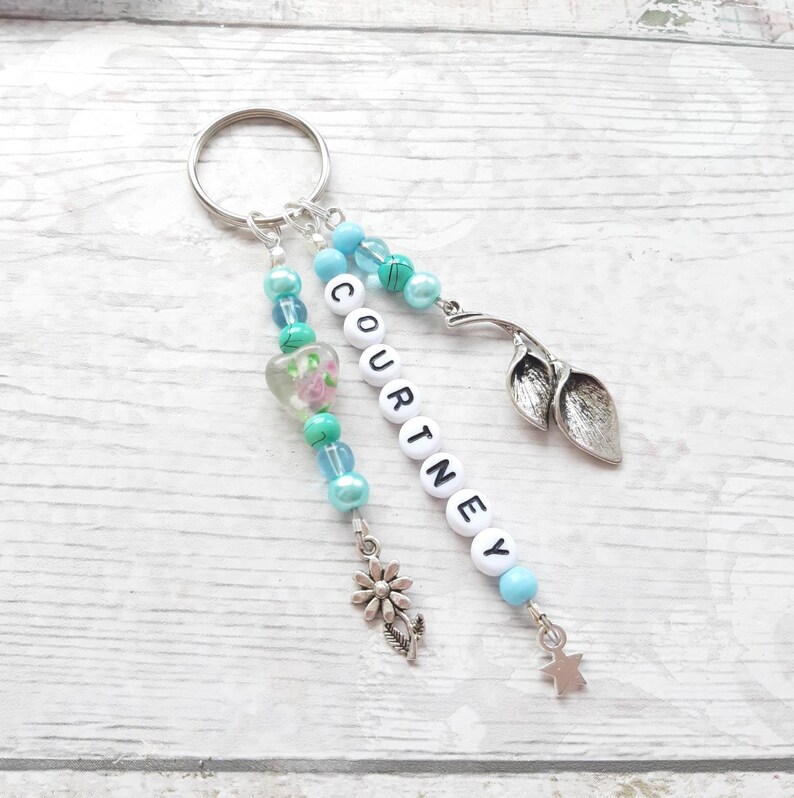 Personalised Name Keyring Beaded Keychain Gifts for Her Etsy UK