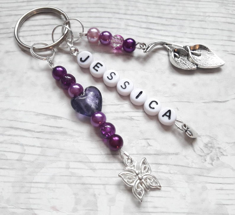 Personalised name keyring beaded keychain gifts for her Etsy