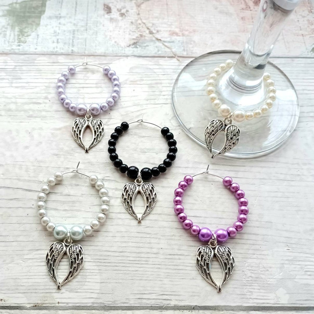 Angel Wings Wine Glass Charm, Memorial Stemware Charm Glass Charm, Gin