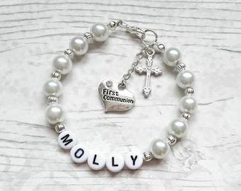 Eerste communiearmband, communiesieraden, gepersonaliseerde naamarmband, religieus-katholiek cadeau