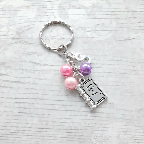 Once upon a time keyring, fairytale book keychain, reading gift, present for author, book lover bagcharm