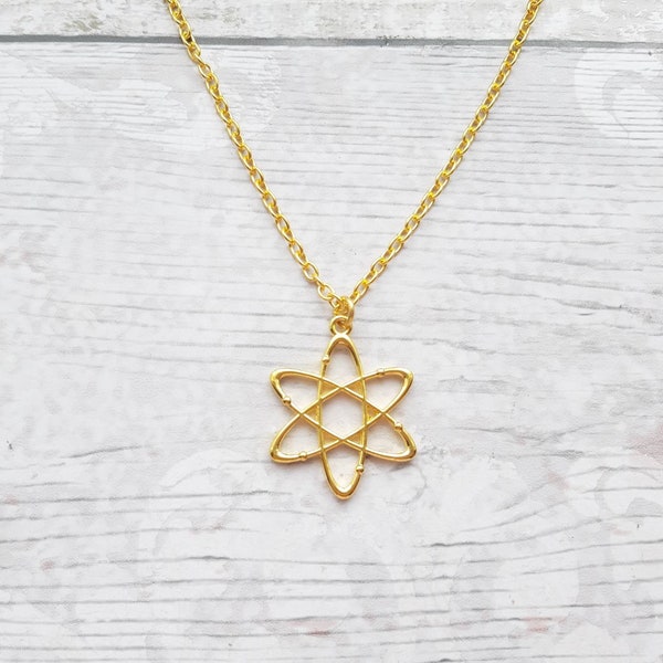 atom necklace, science jewellery, chemistry jewelry, geeky present, graduation gift, molecule necklace, physics necklace, electron charm