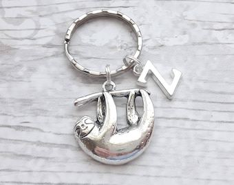 sloth initial keyring, animal keychain, personalised bag charm, sloth lover gift, birthday present, gifts for mum