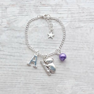 Koala bear bracelet, initial bracelet, personalised Australian jewellery, zoo animal lover, cute quirky present