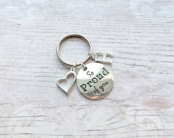 So proud of you keyring, leavers bagcharm, personalised present, gift for graduate, class of 2023, new job, exam results, driving test
