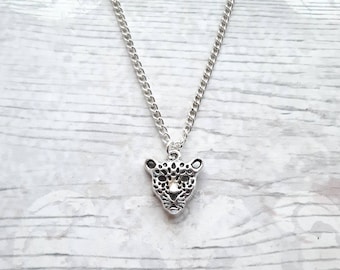 leopard necklace, cheetah necklace, cat jewellery, animal lover present, panther gift, personalised initial necklace