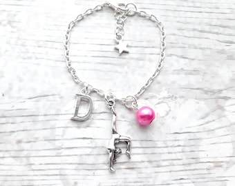 gymnast bracelet, initial bracelet, dance jewelry, personalised present, gymnastics jewellery, dancer present, personalised gifts for girls