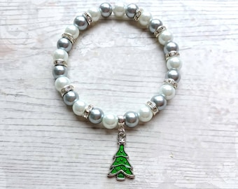 Christmas tree bracelet, festive Xmas jewellery, stocking filler, Christmas eve box stuffer