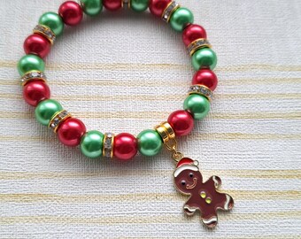 Festive christmas bracelet, stocking filler, Christmas eve box, secret santa present, Xmas jewelry, seasonal jewellery, santa and reindeer
