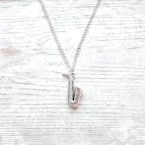 initial saxophone necklace, musical instrument necklace, marching band jewellery, jazz band jewelry, music teacher gift, present for kids